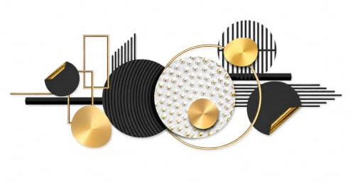 Gold Black Metal Wall Art 3D Geometric Sculpture | Large Abstract Geometric Metal Wall Sculpture, Gold Black Modern Wall Hanging for Living Room, Bedroom Office