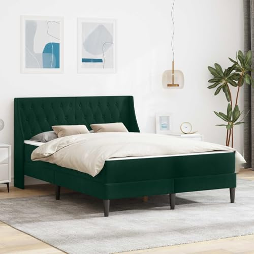 Zentexion Sängram med madrass, mörkgrön, 160 x 200 cm, sammet, hållbar, modern, elegant ram med robust ribbotten för sovrum och gästrum, inklusive komfortskummadrass