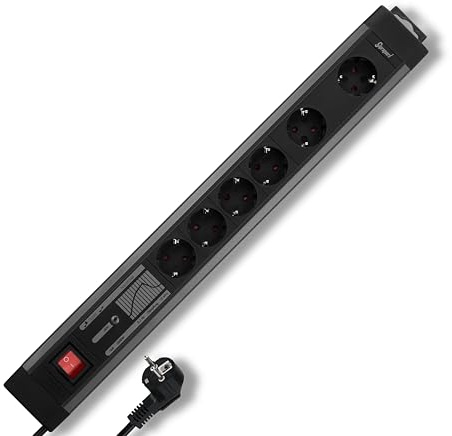 REV SupraGuard Steckdosenleiste 4+2fach - Mehrfachsteckdose mit Schalter, 3,3m Kabel, Überspannungsschutz & Netzfilter, schwarz-anthrazit