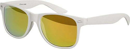 BALINCO Nerd Occhiali da sole UV400 CAT 3 CE in gomma in stile retrò Vintage Occhiali unisex con cerniera a molla per donne e uomini (grigio chiaro - rosso/arancio specchiato)