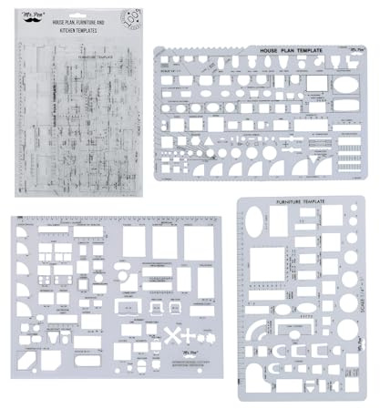 Mr. Pen - Plantillas para planos de casa, diseño de interiores y muebles, herramientas de dibujo y formas de regla para arquitectura - Juego de 3