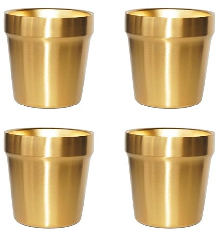 Doppelwandige Tassen(4er Set, Golden) Stapelbar, Kaffeetasse/Teetasse/Chillen Biergläser, Edelstahl Becher Ideal für Reisen, Outdoor, Camping, und Täglicher Gebrauch, 6Unze(175 ml)