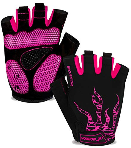 MOREOK Cycling Gloves Bike Gloves for Men/Women-[5MM Gel Pad] Half Finger Bicycle Biking Gloves for Cycling/Weight Lifting/Gym/Motorcycle/Rowing/Outdoor Sports-050-PINK-L