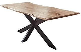 SAM Esstisch 140x80cm Salerno, Akazienholz naturfarben + massiv + lackiert, echte Baumkante, Baumkantentisch, Spider-Metallgestell Schwarz, Esszimmertisch, Tischplatte 35mm