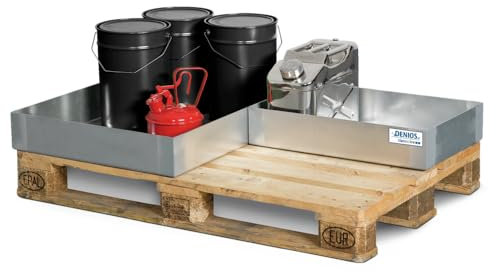 Denios Auffangwanne aus Stahl | verzinkt | BxHxT 600 x 120 x 800 mm | Volumen 40 Liter | Arbeitssicherheit Notfall-Umweltschutz-Produkte säurefest