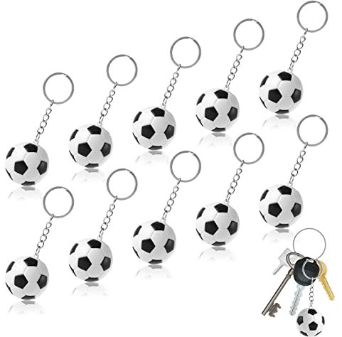 COEKI Fußball-Schlüsselanhänger, 10 Stück Mini-Fußball-Schlüsselanhänger, Partygeschenke, Fußballball-Schlüsselanhänger, Geschenkfüller (weiß, Schwarz