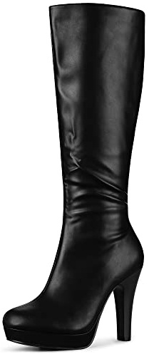 Allegra K Bottes hautes à plateforme et talon épais avec bout rond pour femme, Noir , 38 EU