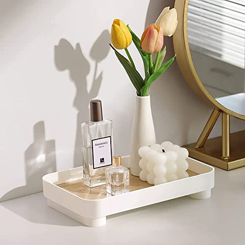 Vanity Tray, Wooden Bathroom Storage Tray, Rectangle Cosmetic Organizer Tray, Decorative Storage Tray with Base For Coffee Perfume Soap Towel Jewelry Makeup Serving Dish Dresser Home Decor