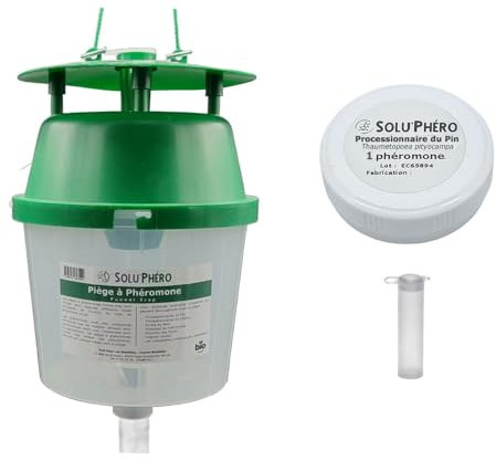 SOLUPHERO - Kit Piège Entonnoir Funnel Trap + phéromone Longue durée Contre la Chenille de la processionnaire du pin - Efficace 6 Mois (200 Jours) - Lutte Biologique - A Installer de Juin à Septembre