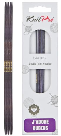 KnitPro Ferri da maglia a doppia punta J'Adore Cubics Set da 5 - Ferri in legno per calzini, cappelli, guanti, maglieria circolare corta - 15 x 2,5 mm