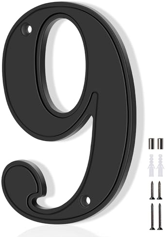 House Numbers 9, Emotionlite House Address Numbers, Black Large Modern House Numbers for Outside, Metal Mailbox Number, 5 Zinc Alloy Style