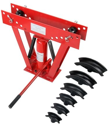 TBAPFS 12 Ton Pipe Bender Manual Hydraulic, Piping Bending Exhaust Tube Fabric with 6 Dies, Adjustable Rollers 90-180 Degree Bending Steel Iron Metal Ratcheting for Pipe Tube Bender