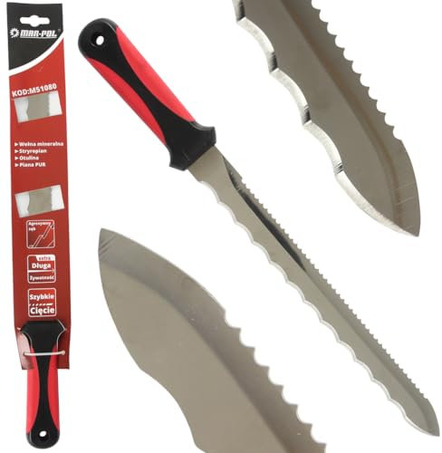 IMJ-Global Cuchillo para materiales aislantes | de doble corte | Hoja dentada ondulada de 28 cm | Longitud total 42 cm | Mango antideslizante | para poliestireno, lana y espuma aislante