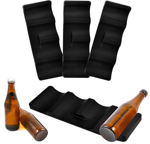 RMENOOR 3 Stück Flaschenhalter Kühlschrank Getränkehalter Silikon Faltbare Flaschenablage flaschenregal stapelbar Kühlschrank Dosenhalter Bier Halter Flaschen Organizer für Speisekammer (schwarz)