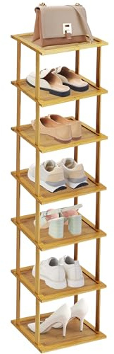 WENLISELL Étagère à chaussures verticale en bambou à 7 niveaux pour placard, couloir, entrée, chambre à coucher