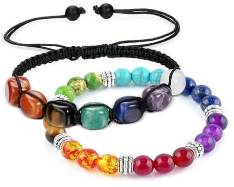 LoNinLoAn Yoga Armband 7 Chakren Armband Natürliche Chakra Steine Schwarzes Geflochtenes Armreif Edelstein Perlenarmband Reiki Esoterik Heilstein Armschmuck