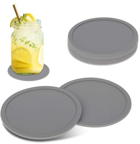 Lusofie Set di 6 sottobicchieri rotondi in silicone, resistenti al calore, antiscivolo, colore grigio, per bevande, tavolo, scrivania, ufficio, cucina, bar, protezione per mobili