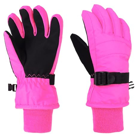 XTACER Boy's Girl's Kid's Ski Snow Gloves Snowboard Winter Warm Cold Weather Gloves for Boys Girls Children (Hot Pink,8-10 Years)