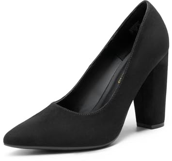 DREAM PAIRS Décolleté da donna con tacco a blocco, punta chiusa, senza lacci, per matrimoni, feste, scarpe da donna, Camoscio nero, 8