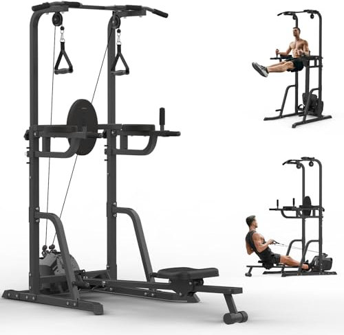 KITOPA Kraftstation für Zuhause, Klappbar Rudergeräte mit Extra Klimmzugstange, Kabelzug, LAT Pulldown Maschine, Multifunctional Fitnessstation für Ganzkörpertraining Zuhause