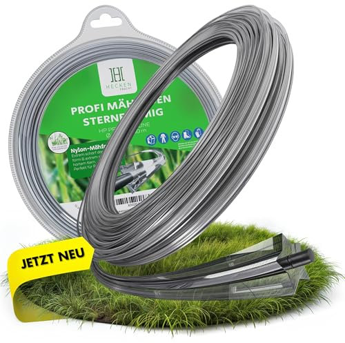 Heckenpracht® Profi Rasentrimmer Faden 3mm ⌀ x 50m sternförmig für Rasentrimmer & Freischneider | Extrem scharf | Profi Nylon Faden | Mähfaden für Rasentrimmer | trimmerfaden für Motorsense