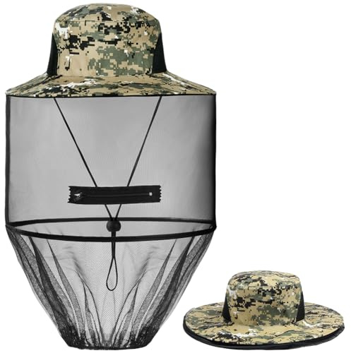 AOGOE Mosquito Head Net Hat, Mosquito Hat with Removable Netting, Bee Keeper Hat, Anti-Mosquito Fishing Hat, Camping Mosquito Hat, Midgie Face Cover, Portable Midge Head Net Hat for Outdoor Hiking