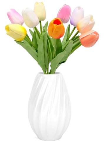TULEBOLIAN Lot de 9 bouquets de tulipes artificielles multicolores au toucher réaliste – Bouquet de tulipes artificielles pour mariages, loisirs créatifs, décoration de jardin et fêtes d'anniversaire