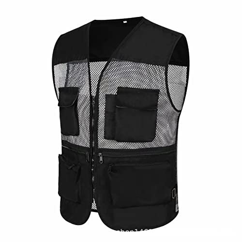 vohiko Herren Safari-Weste mit vielen praktischen Taschen, funktionale Arbeitsweste, Outdoor-Weste, Anglerweste, Lichtfeldweste, Softshell Weste, Sommer, Mesh, Atmungsaktive