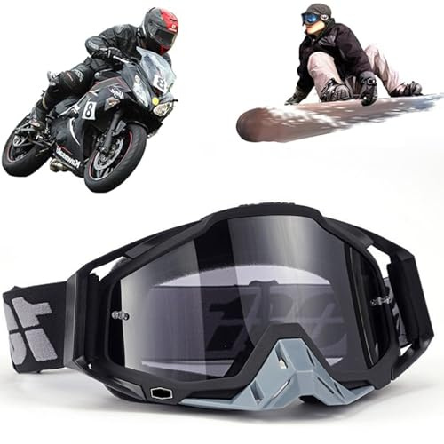 Yoihuqi Gafas de Esquí, Gafas Moto Polvo, Gafas Snowboard Espejo, Dirt Bike Off-Road Goggles, Prueba de Viento a Prueba de Polvo Gafas, para Bicicletas de Montaña, Esquís o Cascos Abiertos, Gris/Gris