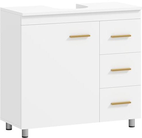 HOMCOM Mobile Sottolavabo per Bagno con 3 Cassetti, Armadietto a 3 Ripiani e Soft Close, Mobiletto Sottolavabo Salvaspazio con Intaglio a U, per Lavabi con e Senza Piedistallo, 70x30x65cm, Bianco