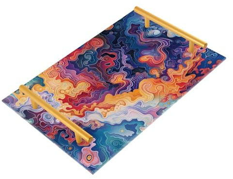 Bandejas decorativas abstractas de océanos y nubes, coloridas con asas, bandeja para servir alimentos, joyas, perfumes, para sofá, servir charolas para servir café