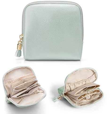Vlando Small Jewelry Travel Case,Jewelry Pouch Bags with Zipper,Velvet Jewelry Organizer Storage Bag for Bracelet Rings Earring Travel Essentials Gifts for Women Girl-Mint Green