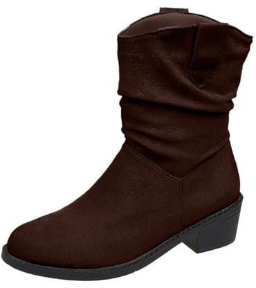 Generisch Wide Calf Boots for Women, Women's Short Winter Boots, Elegant Plain Block Heel, Non-Slip Shoes, Half High Comfortable Ankle Boots, Western Boots, brown, 9 UK