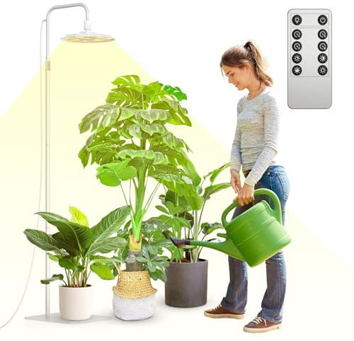 SANSI Lámpara de Cultivo 125W Espectro Completo, 4 Niveles de Brillo para Plantas de Interior, Luz de Crecimiento LED para Semillas y Plantas Pequeñas, 4/8/12H,146-180cm