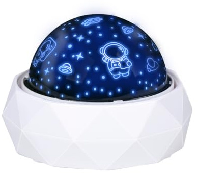 Grundig Sternenprojektor Kinder - Nachtlicht mit Sternenhimmel und Astronauten - Farbwechsel mit 360° Drehung - USB-C Aufladbar - Weißes Gehäuse