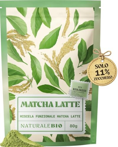 NaturaleBio Matcha Latte 80g – Miscela Funzionale di Matcha Latte Biologico con Macha Giapponese, Proteine del Riso, Inulina e MCT. Vegano, Ricco di Proteine e Fibre, Senza Lattosio