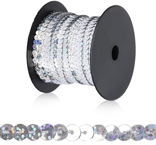 Corda di paillettes da 100 iarde, striscia di paillettes piatta rotonda da 6 mm su cordoncini Nastro rifinitura Fascia glitterata Abbellimenti decorativi Accessorio scarpe stoffa (100 iarde/rotolo)