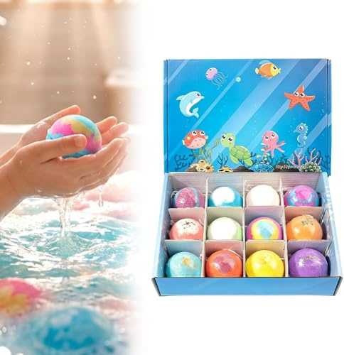 12 Pack Ocean Surprise Bath Bombs for Kids, 2026 Nouve Boule de Bain Enfant avec Surprise Bombe de Bain Moussant avec Surprise Dedans, Bombe de Douche Bath Gift Set pour Garçon et Fille (Océan)
