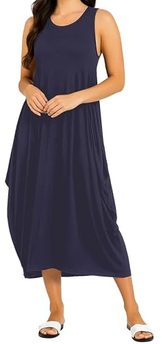 Re Tech UK - Womens Sleeveless Baggy Loose Racer Dress - Lagenlook Tulip Round Neck - Maxi Dresses for Women UK, Ladies Summer Dresses, Beach Holiday Clothes, Plus Size Dress for Women