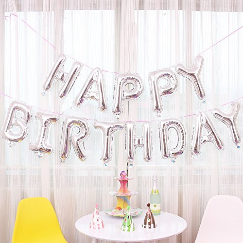 JZK Lettres Argent  Happy Birthday  ballons en aluminium, joyeux anniversaire banderoles pour enfants adulte décoration de fêtes d'anniversaire fournitures accessoires
