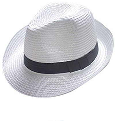 Boolavard Damen Breiter Krempe Stroh Panama Hut Fedora Beach Sun Hut UPF50 + (Weiß)
