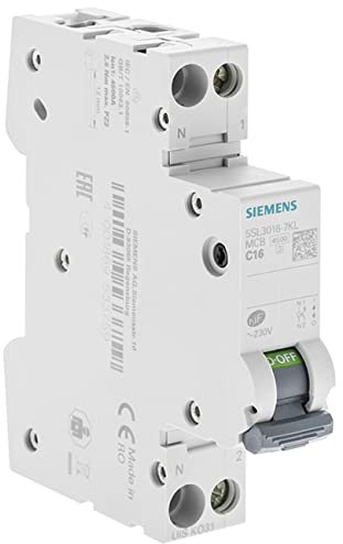 Siemens Leitungsschutzschalter, 16 A, Ph+N, gebogen, C, 4,5 kA, 230 V