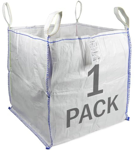 sackmaker FIBC Bulk Bag - One Tonne Builders Bag - Heavy Duty Garden Waste Bag Extra Large - Premium Grade Dumpy Bag with 4 Lifting Handles and Safety Certificate