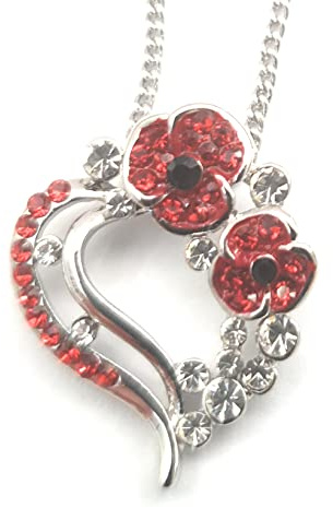 equilibrium Pendentif Coquelicot Coeur Strass Argenté/Rouge, Métal