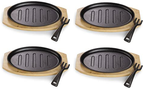 ECHTWERK Padella in ghisa con strisce e vassoio da portata, manico rimovibile, già bruciata, adatta per forni, barbecue, barbecue e induzione, Ø 26 x 16,7 cm, 4 pezzi