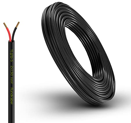 Fahrzeugleitung Anhängerkabel Rund oder Flach Kabel rot/schwarz 2X 0,75 1,0 1,5 mm² 2-adrig 6-24 Volt KFZ Auto (Rundkabel 1,5 mm², 5 Meter)