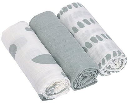 LÄSSIG Baby Puckdecke Spuckdecke Pucktuch Mulltuch 3er Set Baumwolle 60 x 60 cm/Swaddle & Burp Blanket M Strokes silver grey