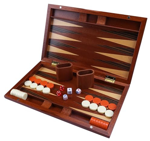 Wooden Backgammon Set, 15 inch Folding Backgammon Board Game with 32 Pieces | Portable Travel Strategy Game for Adults & Kids | Complete Backgammon Set in Wood Case for Family Game Nights & Gifts