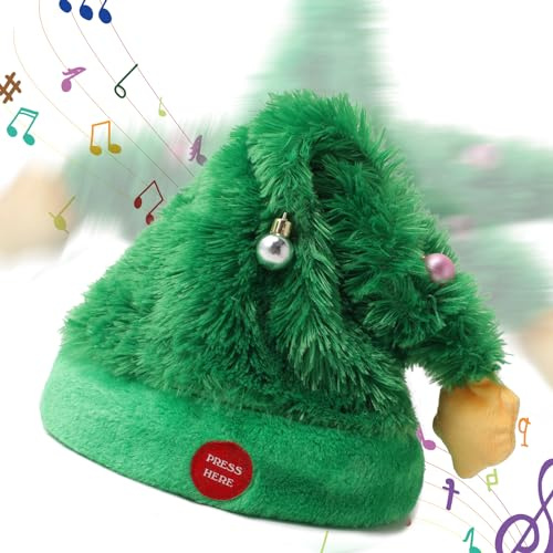 Gfilay Funny Dancing Animated Christmas Tree Hats,27 Musical Singing Santa Hat - Holiday Novelty Party Electric Swing Christmas Plush Hat for Xmas Gift
