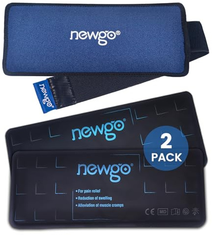 NEWGO Reusable Ice Packs for Injuries, 2 Pack Gel Ice Pack with 1 Sleeve Cover, Flexible Hot and Cold Compress Therapy Set for Swelling Pain Relief, Ankle, Elbow, Knee- 10 x 4